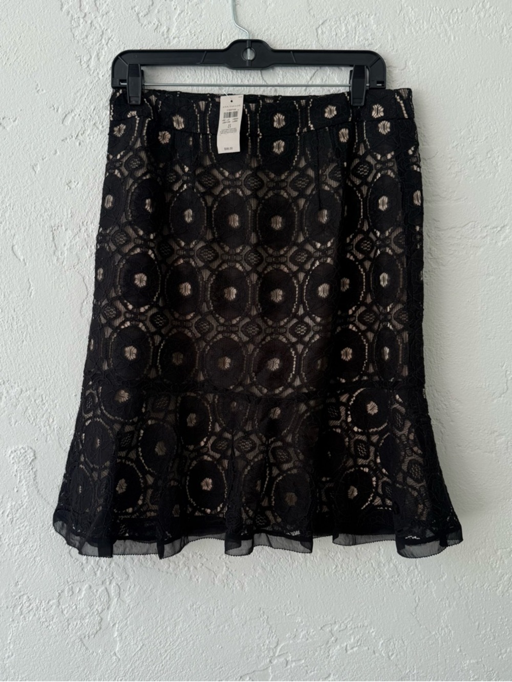 Ann Taylor Black Lace A-Line Skirt with Nude Lining